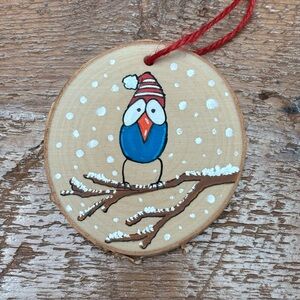 Hand-Painted Bird Ornament on Wood